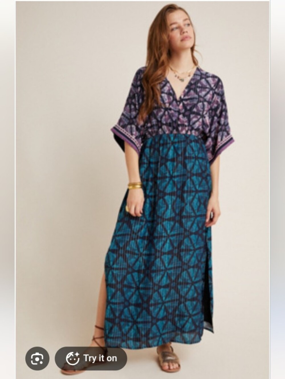 Anthropologie Bl-nk London Kimono V-Neck Maxi Dress in Teal Purple M